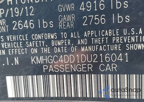 2013 Hyundai Genesis 3.8 z USA, uszkodzony, nr VIN KMHGC4DD1DU216041